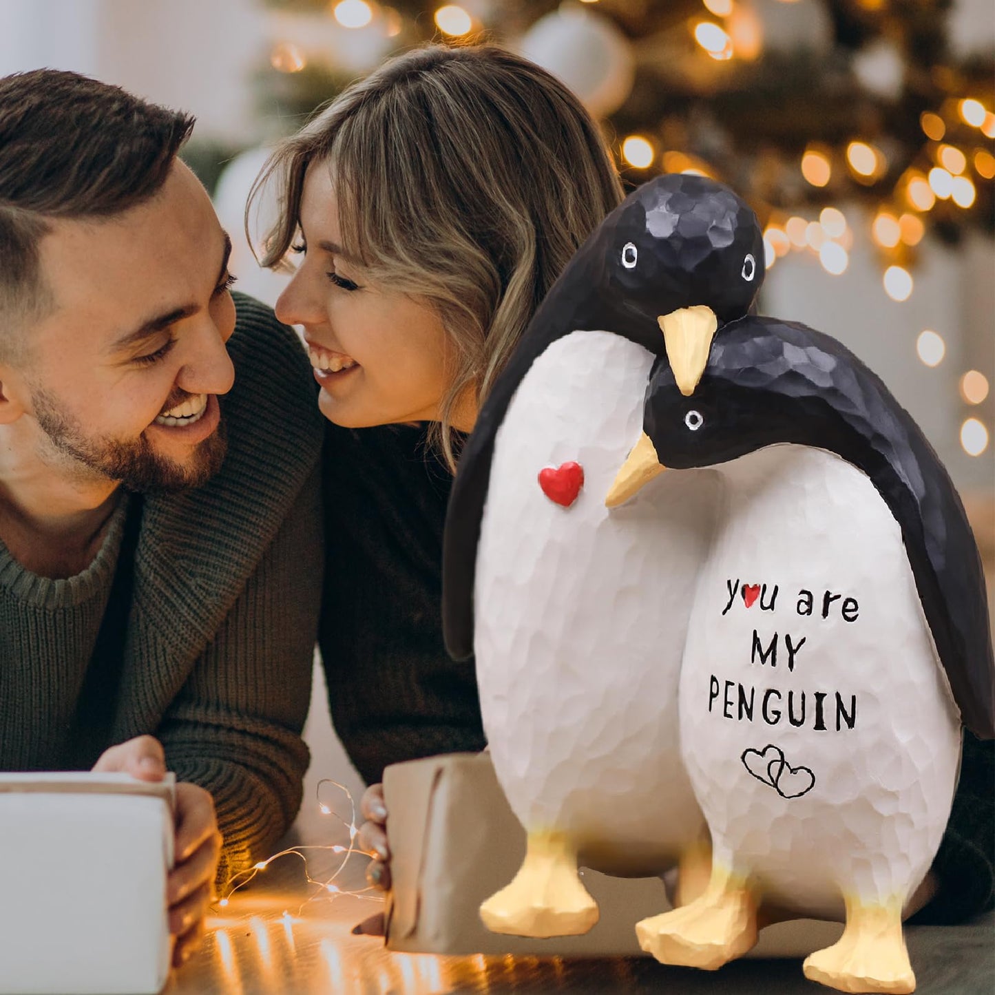 AUMELO Anniversary Wedding Gifts for Women Men Couple, Gifts for Her Him, Birthday Gift for Girlfriend Boyfriend, I Love You Gift for Wife -Couple Penguin Figurine for Christmas Valentines Day