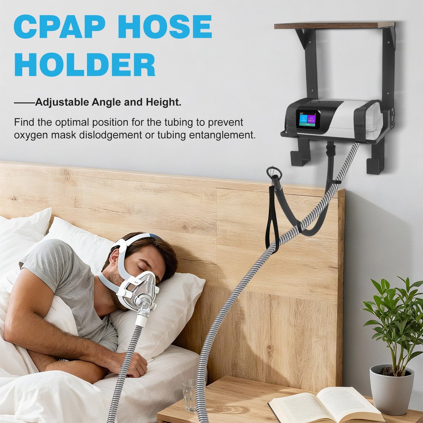 Upgraded CPAP Shelf Wall Mount, 2-Tier Organizer for ResMed AirSense 10 & 11 | with Adjustable CPAP Hose Holder & Mask Hook, Avoid Hose Entanglement | Bedside CPAP Stand to Reclaim Your Nightstand