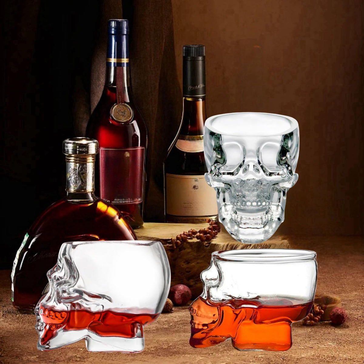 Afiemire Clear Glass Novelty Skull Shot Glass For Whiskey，Halloween Skull Glass Wine Glass ，Decorative Halloween Drinkware，Vodka, And Cocktail Holiday Gifts - 2.6 Oz, Set Of 2