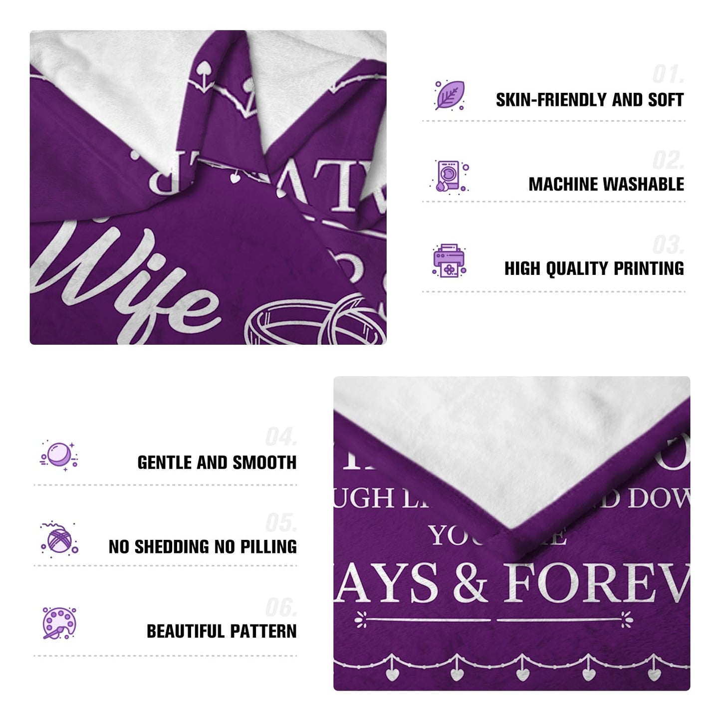 DOCRAGI Anniversary Birthday Gifts for Wife Her Women, Wife Birthday Gift Ideas, to My Wifes Purple Throw Blanket 60"x 50"