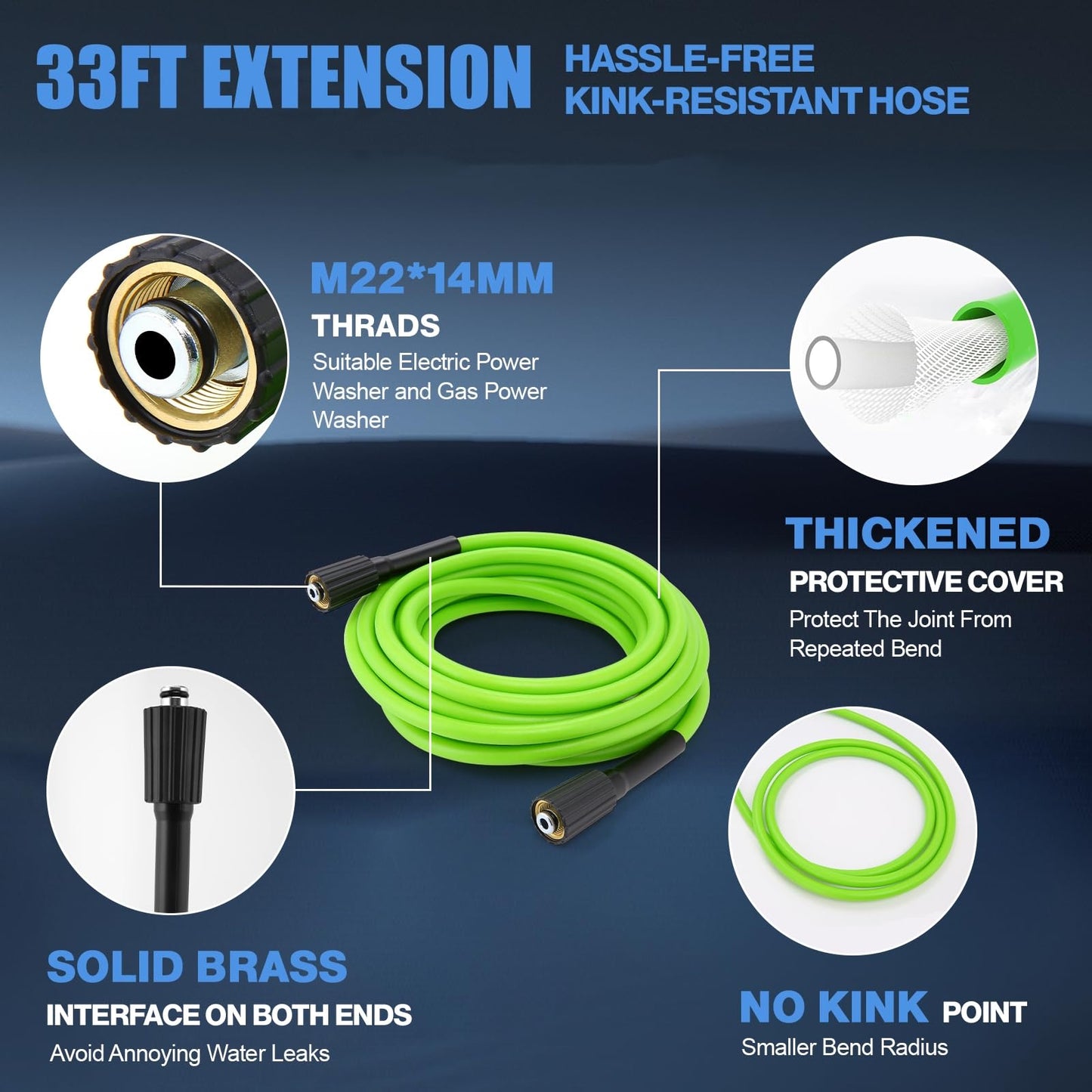 Imdot Electric Pressure Washer 5000PSI Max 4.0GPM with 33FT Flexible Extension Hose, 4 Nozzles, Foam Cannon, Power Washer Powered for Cars, Patios, Driveways, Deep Blue