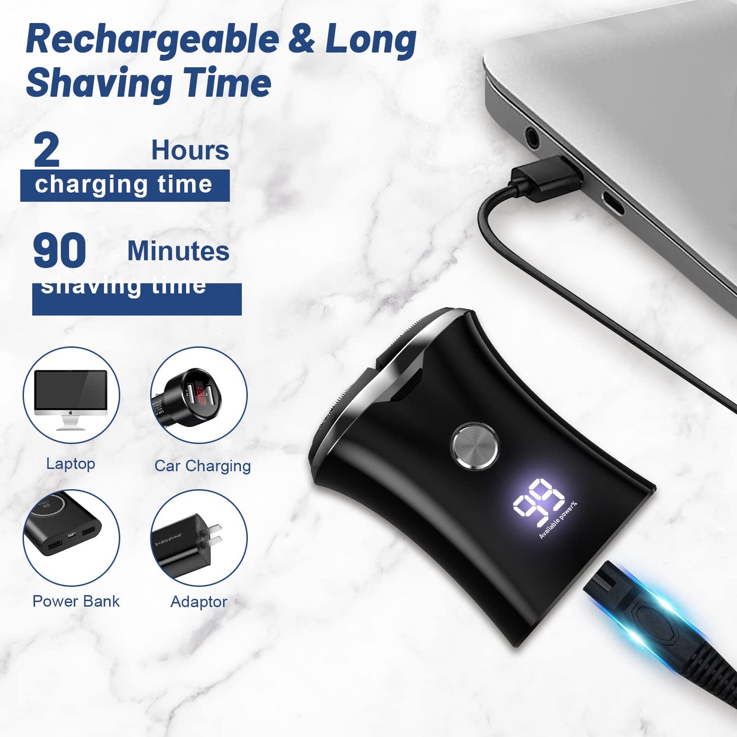 Mini Portable Electric Travel Shaver - Pocket Size Washable Usb Rechargeable Shaving Razor Cordless & Compact Small Rotary Shave