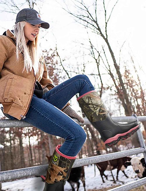 TIDEWE Hunting Boot for Women, Insulated Waterproof Sturdy Women's Hunting Boot, 6mm Neoprene and Rubber Outdoor Boot Next Camo G2（Pink Size 8）