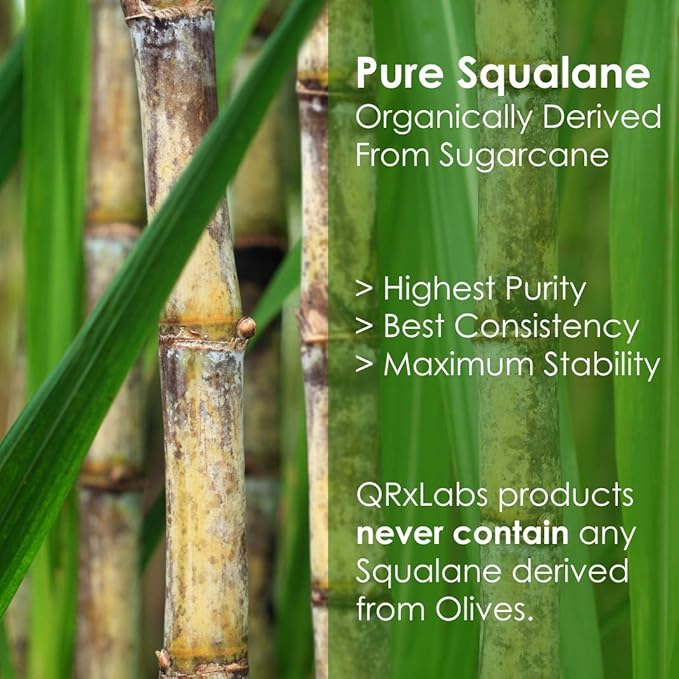 QRxLabs Pure Plant-Based Squalane Duo: Oil & Cream. Certified Organic ECOCERT/USDA, Sugarcane-derived. Nourishes Face, Body, Skin, & Hair - 2 fl oz / 60 ml eac