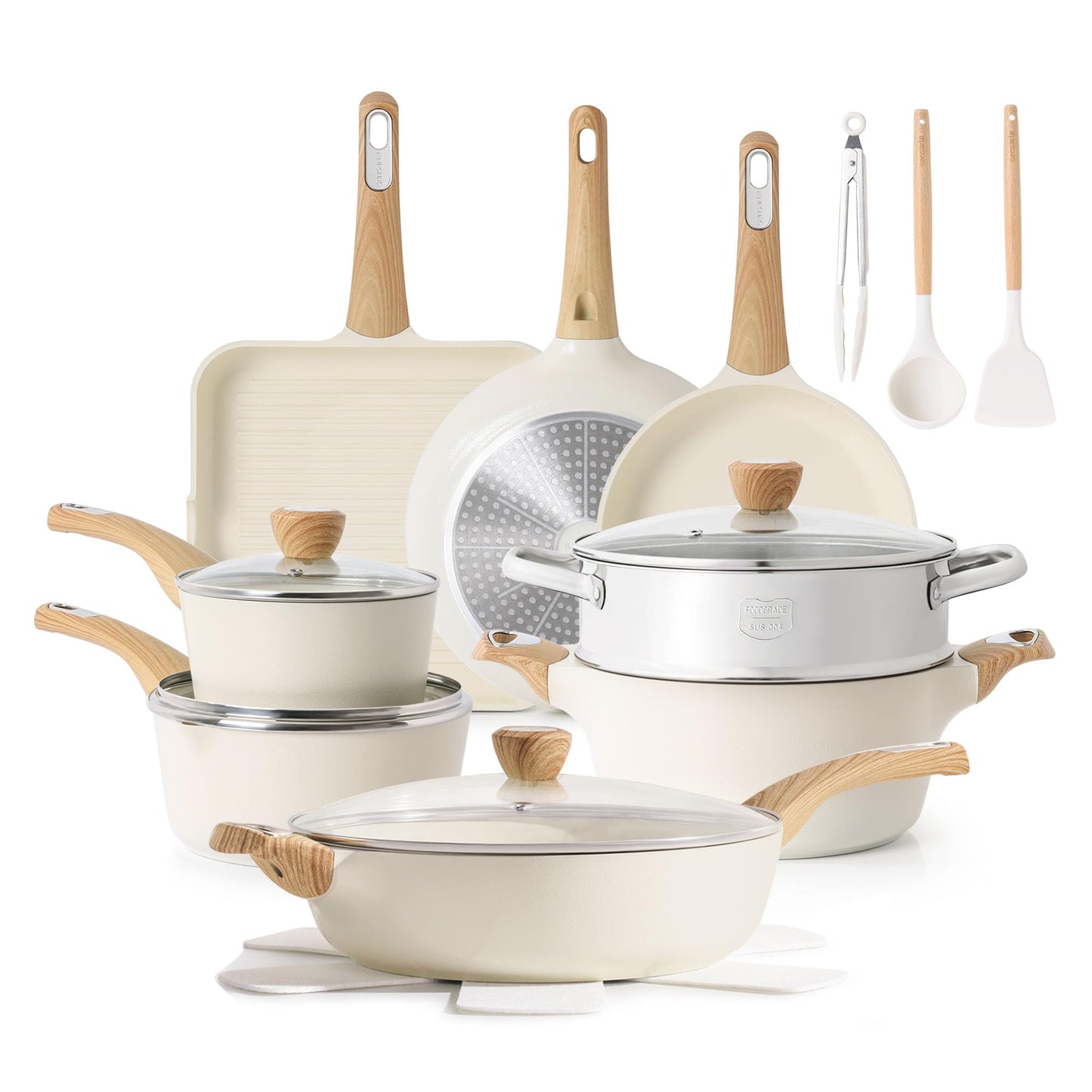 SENSARTE Ceramic Cookware Sets, Pots and Pans Set Nonstick, 20-Piece Induction Cookware, Non-toxic Healthy Non Stick Kitchen Cooking Set with Stay-Cool Handles, PFAS PTFE PFOA PFOS Free
