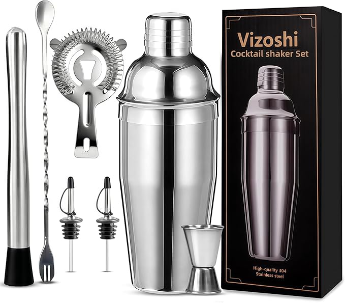 Cocktail Shaker Set Bartender Kit,Professional Bar Set, Martini Shaker, Jigger, Strainer, Mixer Spoon, Muddler, Liquor Pou...