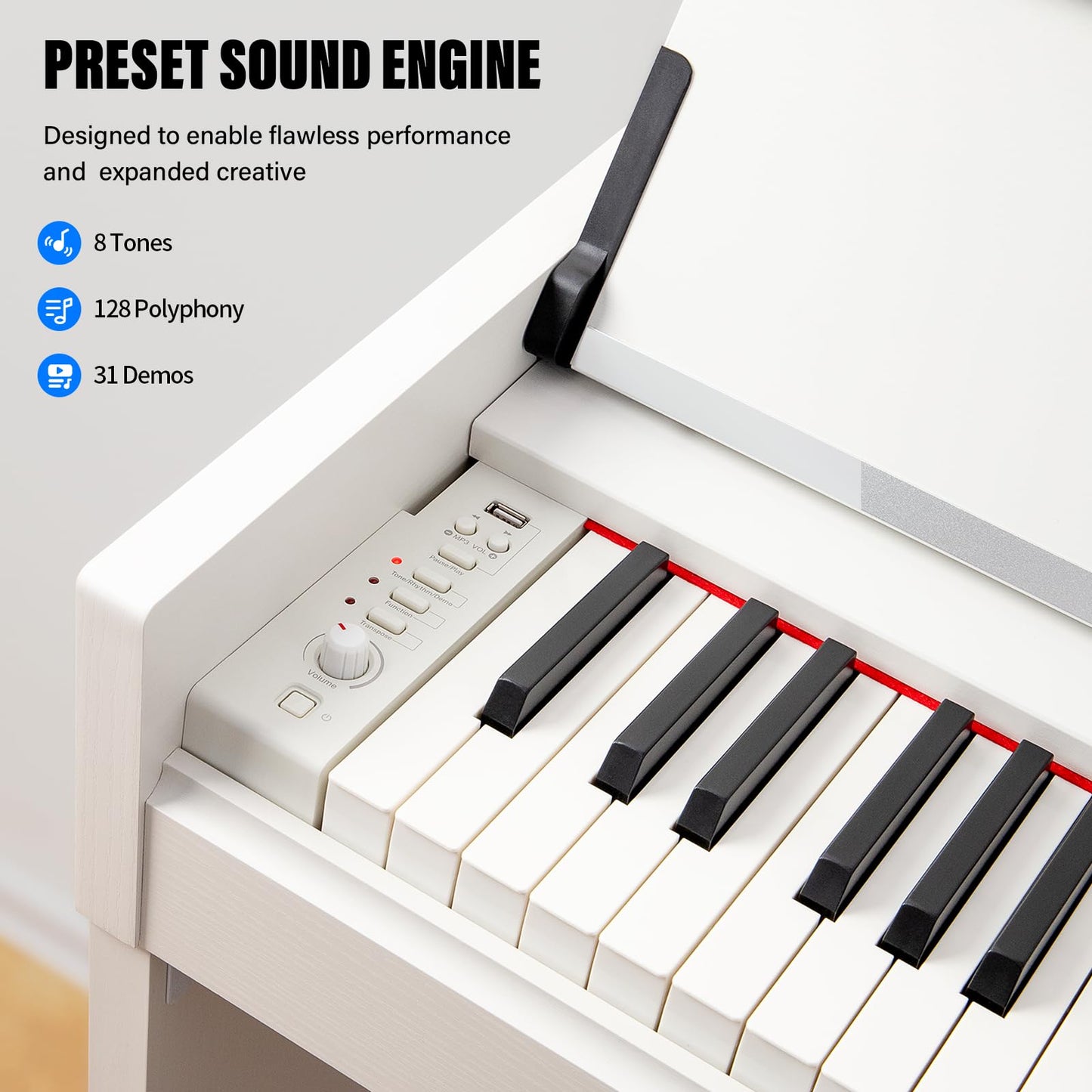 AiJoy 88 Key Weighted Digital Piano Keyboard, Graded Hammer Action Wooden Electric Piano with Cover & Triple Pedal, Sensitive Touch, Support USB MIDI Connect, Recording, Headphone, MP3 Player(White)