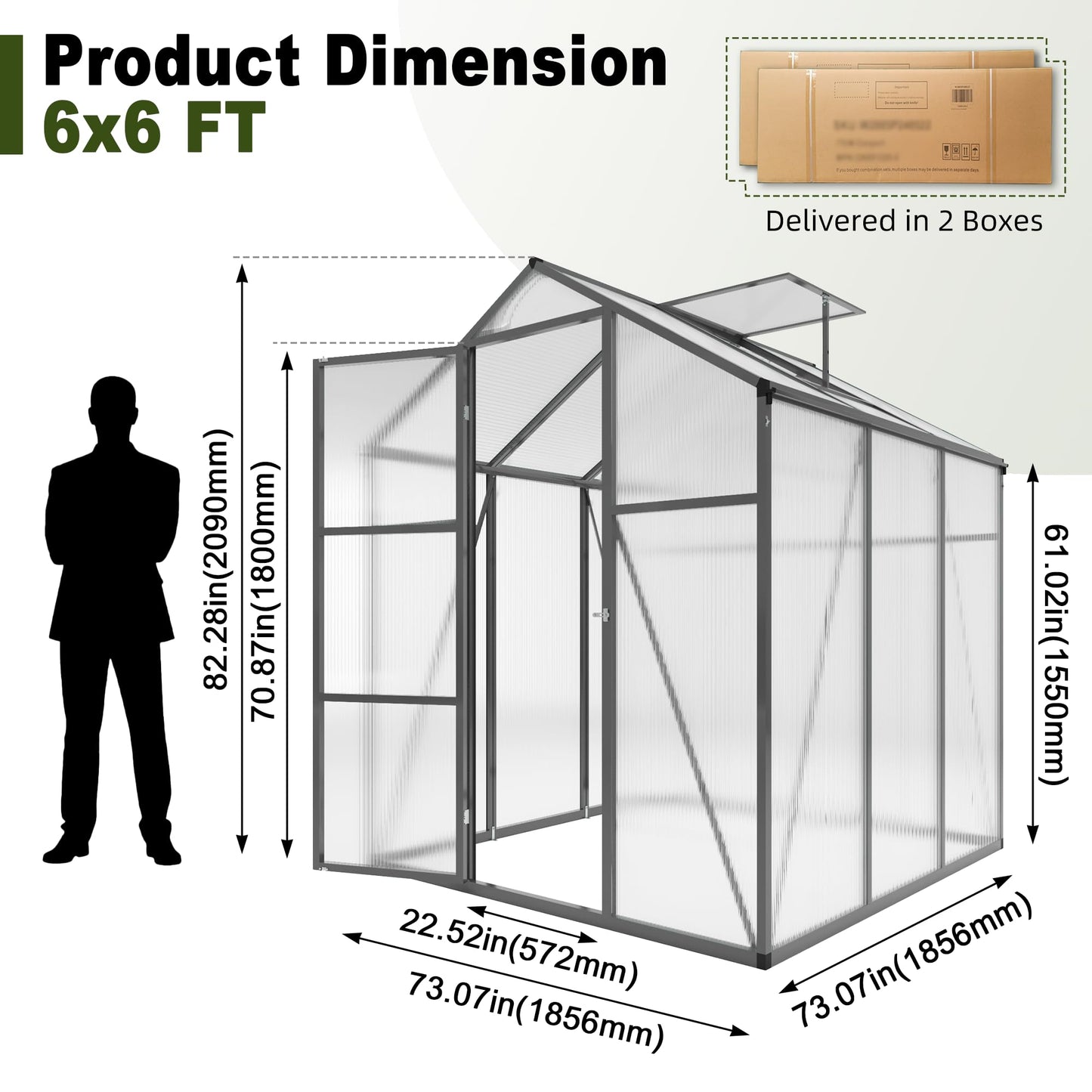 6x14FT Walk-in Polycarbonate Greenhouse Kit, Aluminum Frame Garden Greenhouse with Vent Windows & Rain Gutter, UV Resistant Plant Nursery House for Backyard Patio Plant Growing Shelter Large