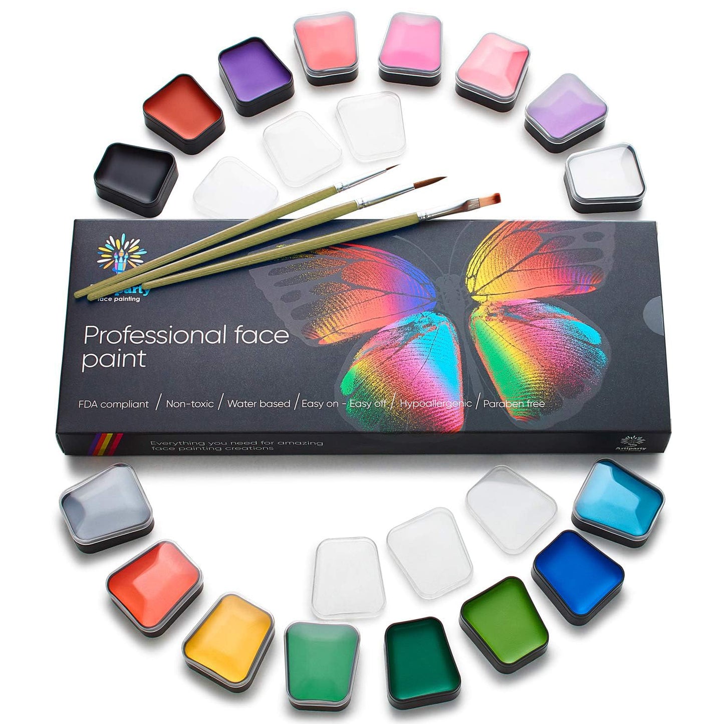Face Paint Kit – Easy to Apply & Remove – Dermatologically Tested – Water Activated – Non-Toxic & Hypoallergenic – Professional Face Painting Kit for Kids & Adults