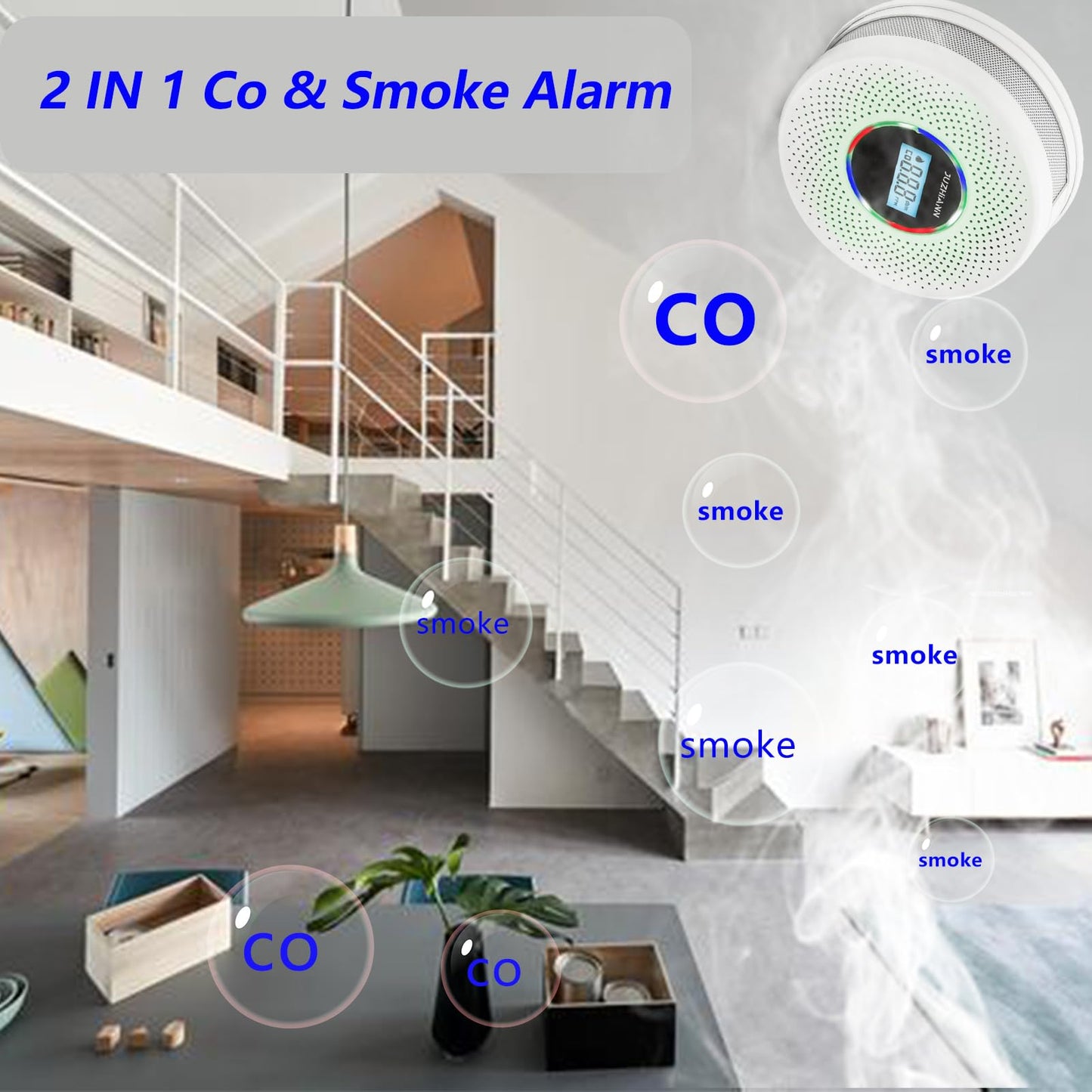 Yfwsrecinoe 4 Pack Upgraded Combination Smoke and Carbon Monoxide Alarm Detector, Dual Sensor Smoke Alarm&Carbon Monoxide Detector (Includes Battery)