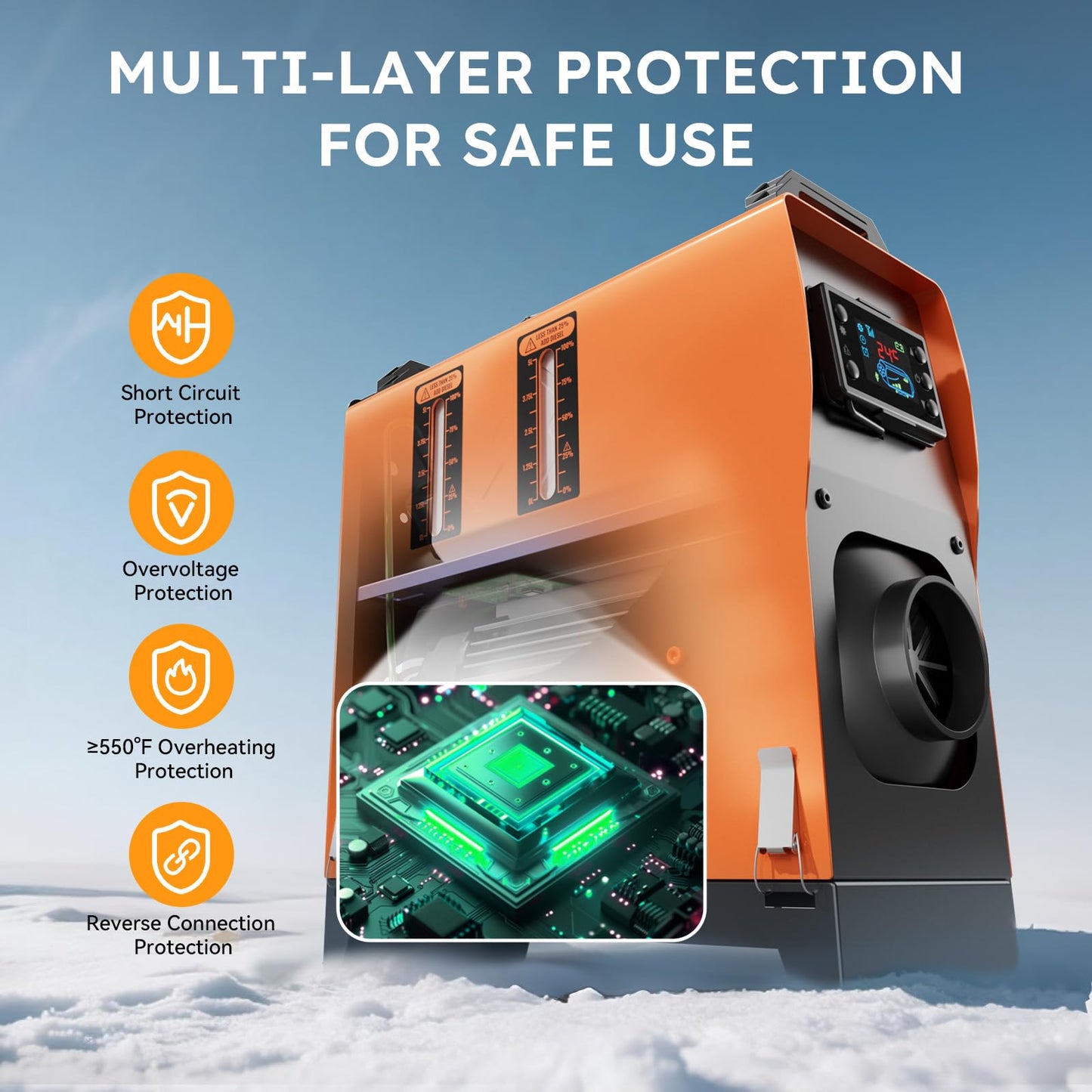 Diesel Heater 12V 8KW with 1.32 Gal Fuel Tank and Remote Control, All in One Air Heater for RV, Truck, Boat, Camper, Car (Orange)
