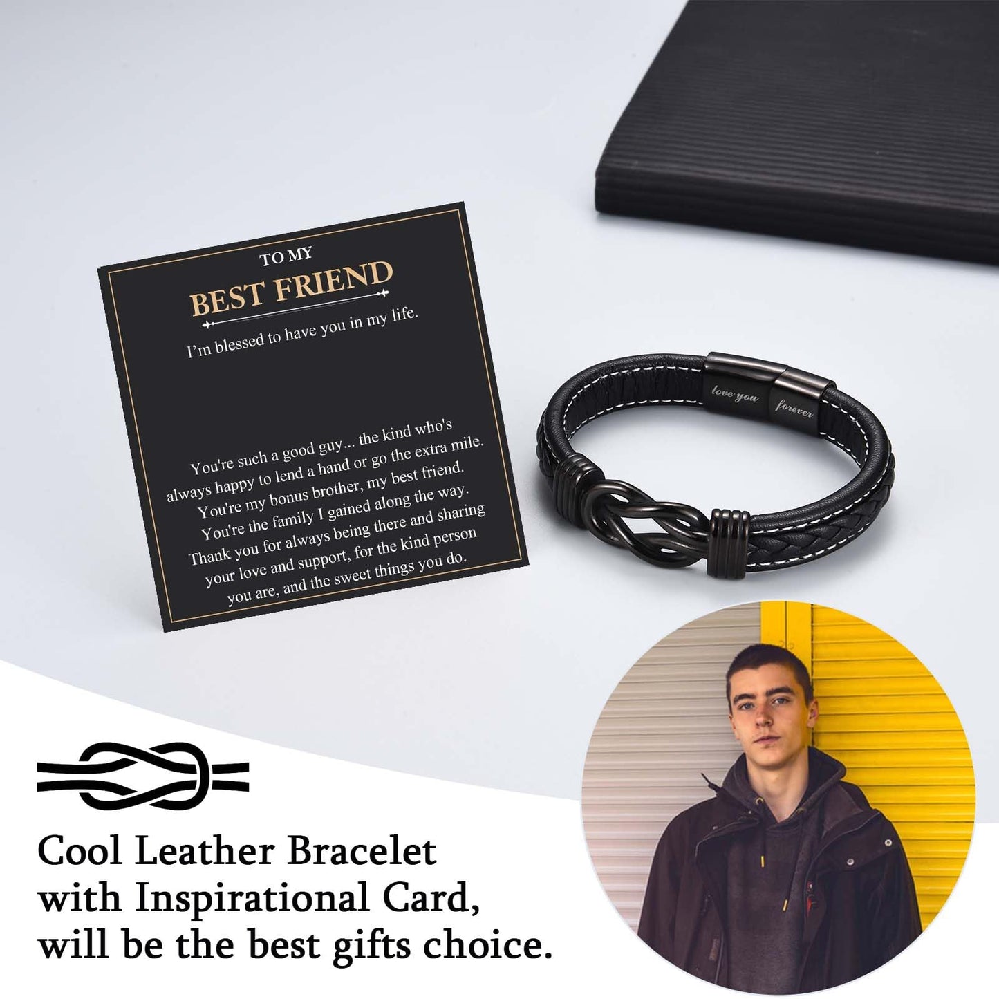 Friend Gifts for Men Male Boys, Leather Bracelet Christmas Birthday Fathers Thanksgiving Graduation Back to School Gifts for Best Friend Men