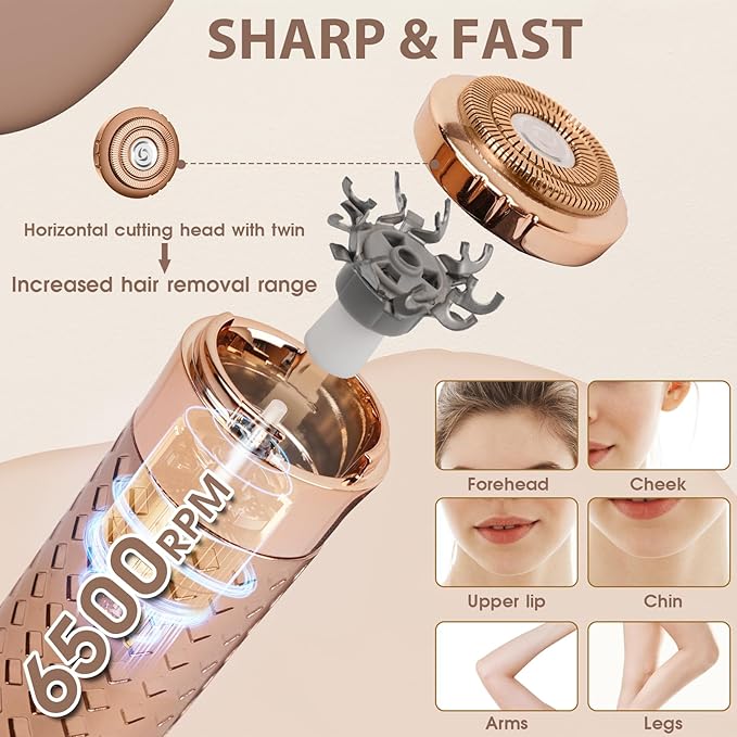 Facial Hair Removal for Women, Rechargeable Hair Removal Device, Painless Face Electric Razor/Shaver for Lip, Arms, Face, Peach Fuzz (Yellow)