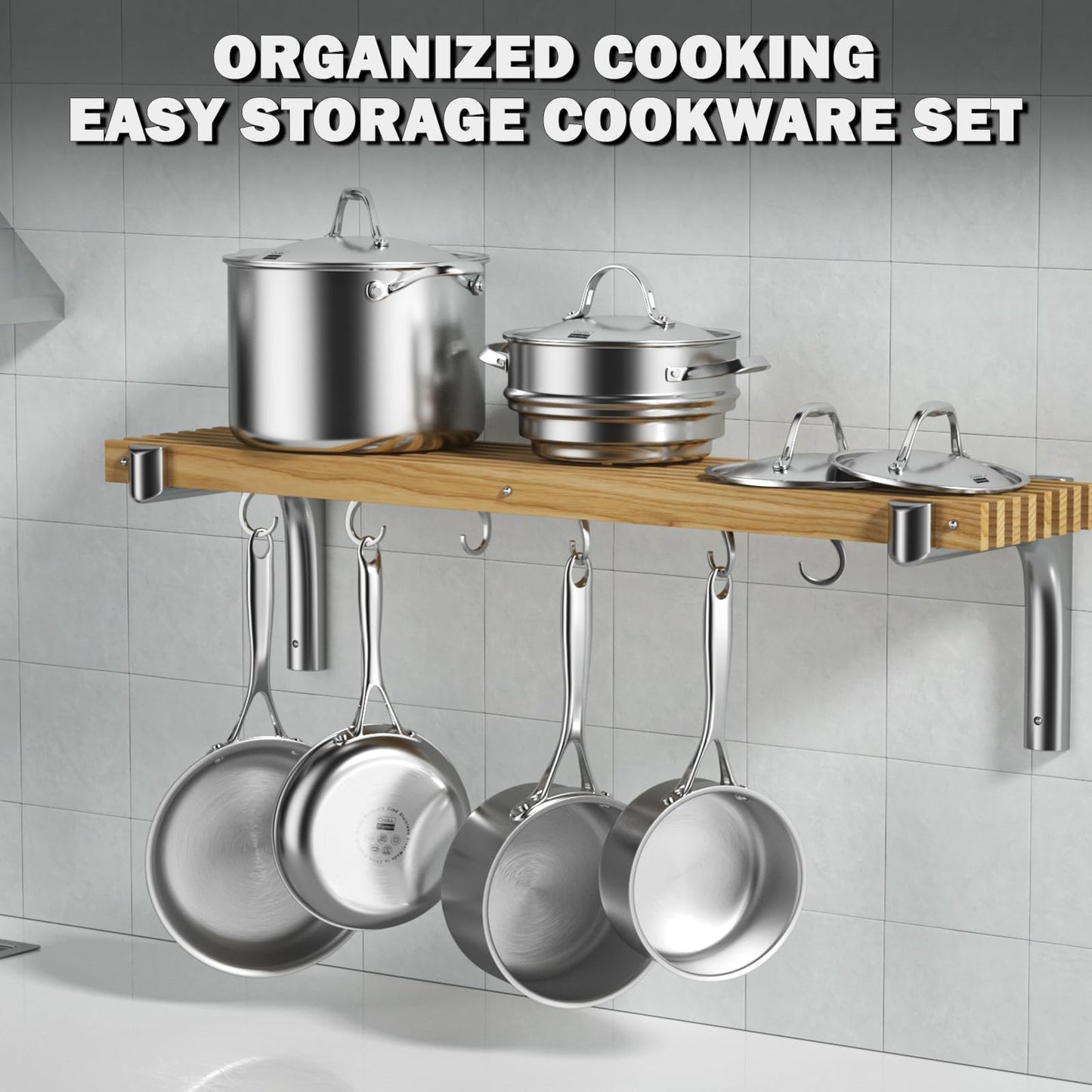 Cooks Standard 10 Piece Tri-ply Stainless Steel Pots and Pans Set, Cookware Set with Lids- Flying Pan, Saucepan, Steamer, Stockpot, Cool Grip Handles, Oven/Dishwasher Safe