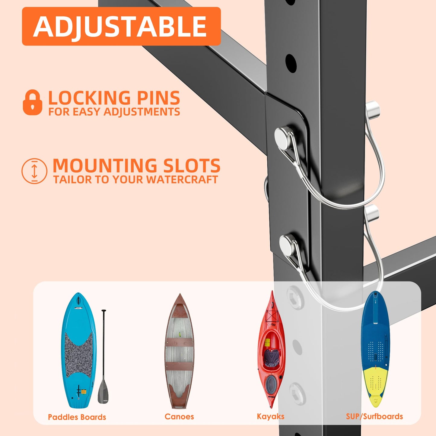 GangMei Kayak Storage Rack, Freestanding Kayak Stand with Wheels, Widen & Lengthen Heavy Duty Kayak Holder, Adjustable Canoes and Surfboards Bracket for Outdoor Indoor Storage, Assembly Required