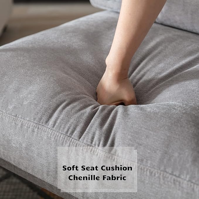 HEAH-YO Modern Accent Chair Set of 1, Upholstered Chenille Living Room Chair with Backrests, Comfy Reading Armchair for Bedroom, Gray