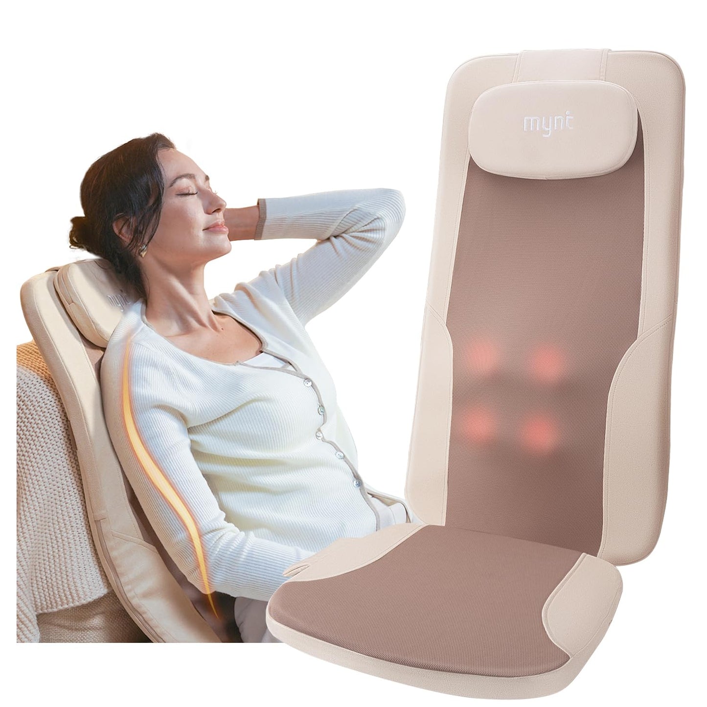 Mynt FSA Eligible HSA Approved Back Massager for Chair, Foldable Back Massager with Soothing Heat, Flexible Massage Chair Pad with Soft S-Curve Longer Track, Portable Rolling & Spot Chair Massager