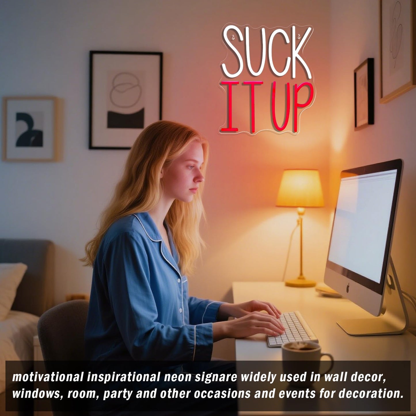 Mvorixa Suck It Up Neon Sign, Dimmable Funny Motivational LED Wall Light, Cool White & Red Neon Lights, USB Powered, 11.18x12.87 in, Home Office, Bedroom, Game Room, Man Cave, Teen Dorm Quotes Wall Decor