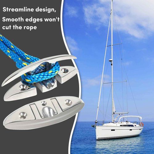 316 Stainless Steel Boat Cleats 6 Inch, Marine Grade Dock Cleats with Stainless Steel Bolts and Back Plate,Boat Dock Cleats Folding Dock Cleats for Deck and Boat (4 Pack)
