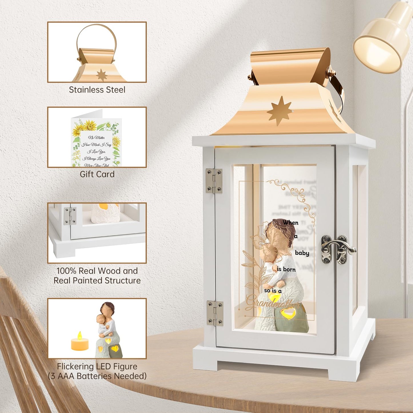 Homazing New Grandma Gifts First Time 2025, Mothers Day Birthday Grandmother Gifts, First Time Grandma Figurine Lantern