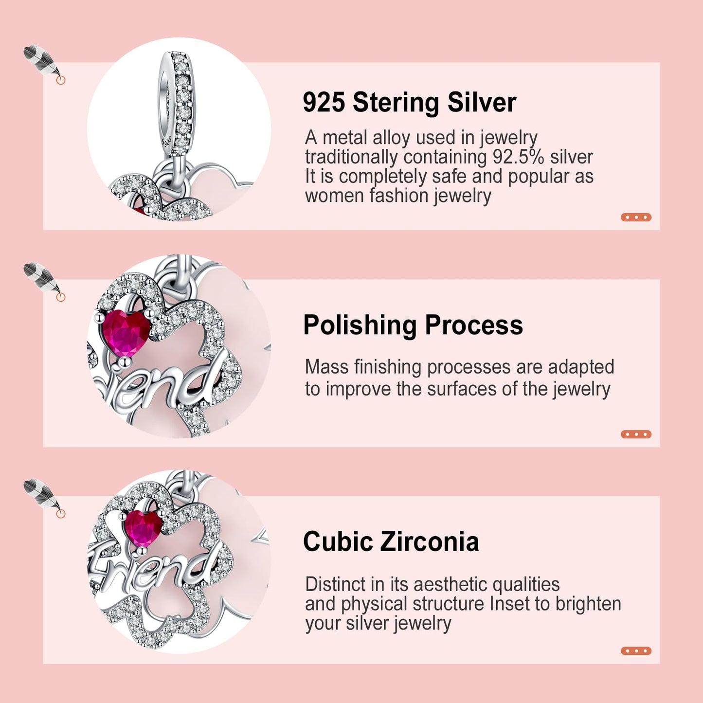 Annmors 925 Sterling Silver Charms fit Bracelets Necklaces Friends Flower Dangle Beads with 5A Cubic Zirconia Christmas Valentin