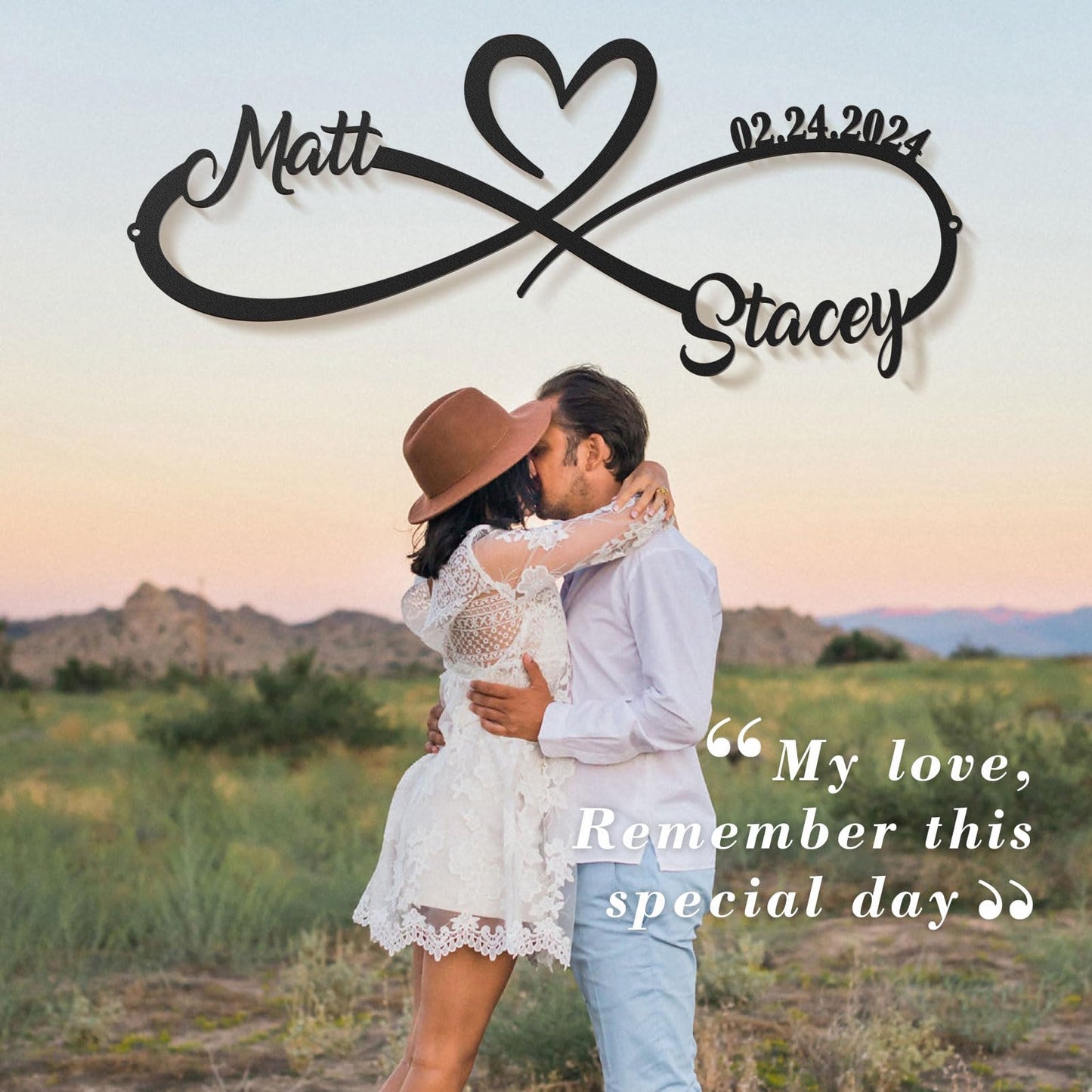 Wedding Gifts for Couples, Personalized Metal Sign With Couples Name and Date, Anniversary Valentines Day Gifts for her him Bridal Shower, Infinity Heart Wall Decor