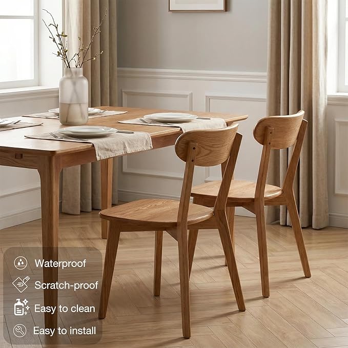 Bamskov 100% Solid Oak Wood Dining Chairs Set of 2 - Mid Century Modern Dining Chairs for Dining Room, Kitchen, and Living Room (Natural)