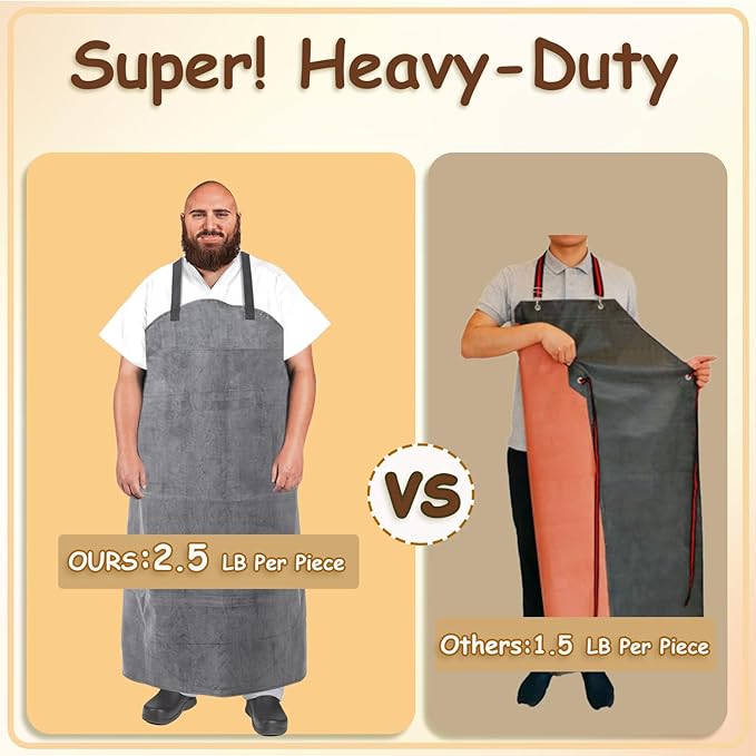 Urby Big and Tall Plus Size Work Apron: Flame Resistant Leather Welding Apron, Wood and Workshop Canvas. Butcher Rubber.