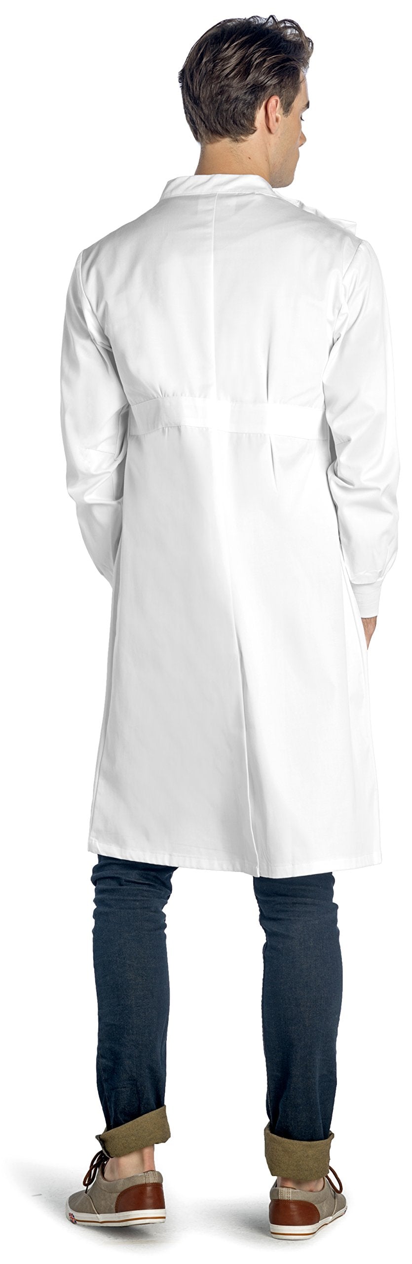Dr. James Premium Howie Style Unisex Lab Coat for Men & Women, Cuffed Sleeves, Classic Fit, Snap Closing, 43" Length (2XS (Men 2XS / Women XS))