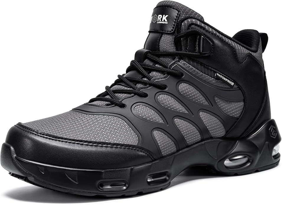 LARNMERN Men Non Slip Boots Restaurant Service Breathable Mesh Waterproof Outdoor Shoes Slip Resistant Work Ankle Boot Che...