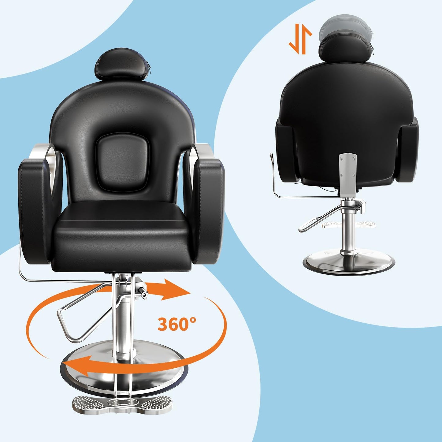 BouPower Barber Salon Chair, Reclining Salon Chair for Hair Stylist with Heavy Duty Hydraulic Pump, 330 LBS Capacity, Height Adjustable & 360° Swivel Styling Chair for Barbershop, Spa, Tattoo, Beauty