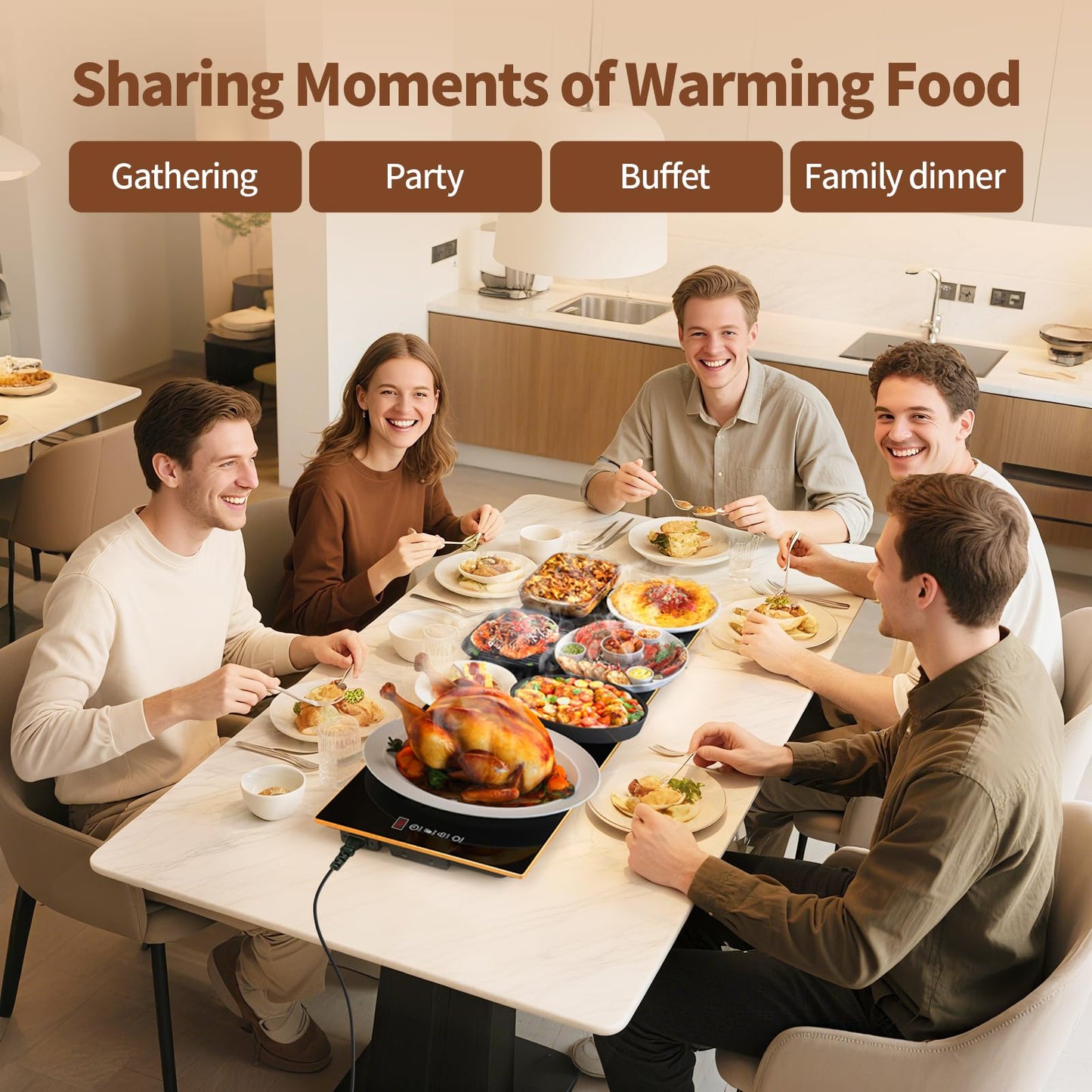 CedarAce Food Warmers for Parties Buffet, （31.5"x12"） Assemblable Stackable Electric Warming Tray with 8-Level Temperature Adjustment and 8-Hour Timer, Upgraded Desktop-Protecting Food Warming Mat