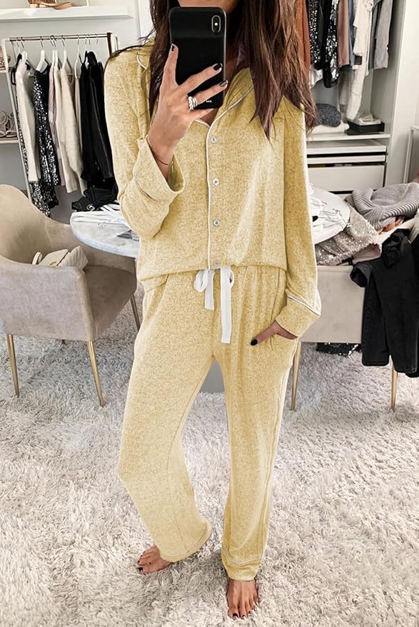 Aamikast Women's Pajama Sets Long Sleeve Button Down Sleepwear Nightwear Soft Pjs Lounge Sets