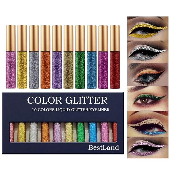 10 Colors Liquid Glitter Eyeliner Metallic Shimmer Glitter Eyeshadow Pigment Eyebrown Shimmer Waterproof Face Lips Art for...