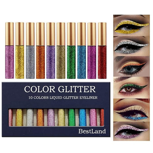10 Colors Liquid Glitter Eyeliner Metallic Shimmer Glitter Eyeshadow Pigment Eyebrown Shimmer Waterproof Face Lips Art for...