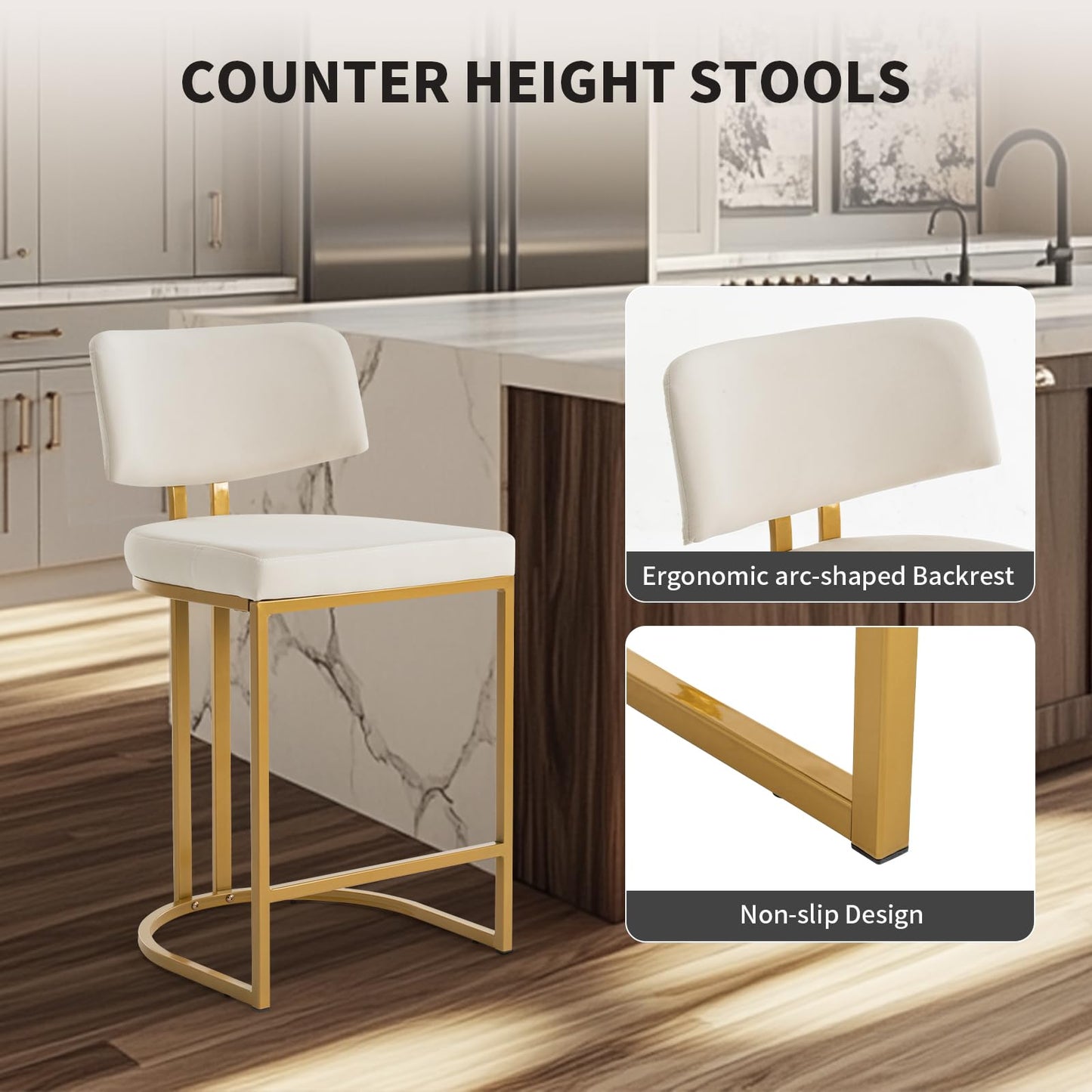 TUOMUR Modern Barrel Bar Stools Set of 2, Counter Height Stools, 26" Velvet Counter Stool with Comfy Back, Armless Sherpa Upholstered Kitchen Island Chair, Ivory