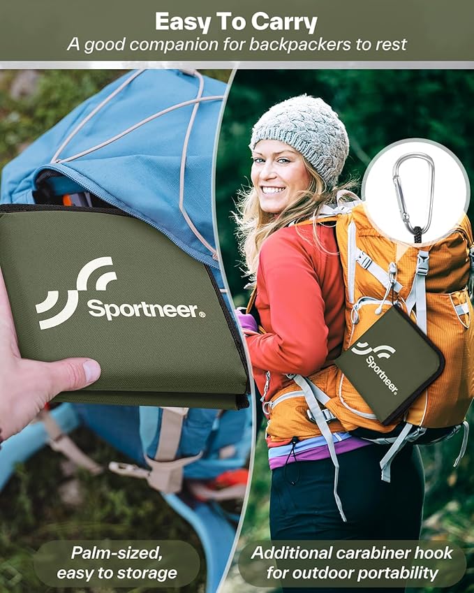 Sportneer Sitting Pad, Lightweight Waterproof Folding Seat Pad for Backpacking, 15.75'' x 15.75'' Portable Camping Seat Mat for Hiking, Picnics & Outdoor Use