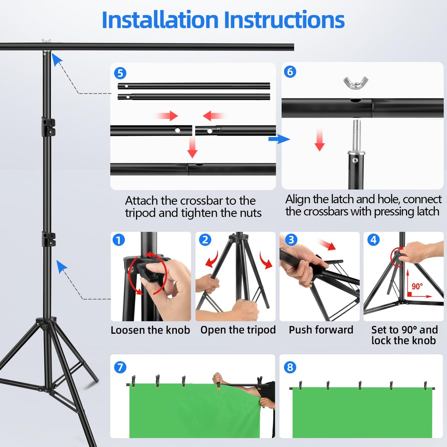 Blue Green Screen Backdrop Kit, HEMMOTOP 2-in-1 7x5 ft Green Screen Stand for Streaming, 6.5x5 ft 2-Sided Reversible Blue Photo Background with Backdrop Stand for Photography, Zoom with Case & Clips
