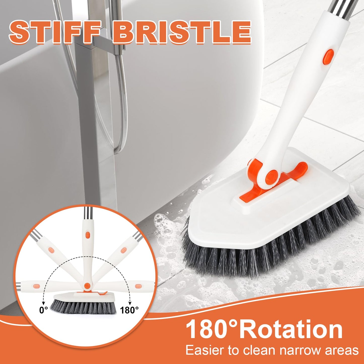 Long Handled Scrub Brush for Shower，3-in-1 Cleaning Brushes with 3 Different Function Cleaning Heads Brush for Shower Cleaning Bathroom Kitchen Walls Tub Tile