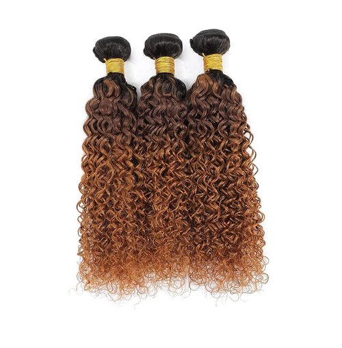 Giginger Bundles Human Hair T1B/4/30 Omber Jerry Curly Human Hair Bundles 20 22 24 Inch Omber Black Chocolate Light Brown Unprocessed Quick Weave Soft Sewn In Hair Extensions for Black Women