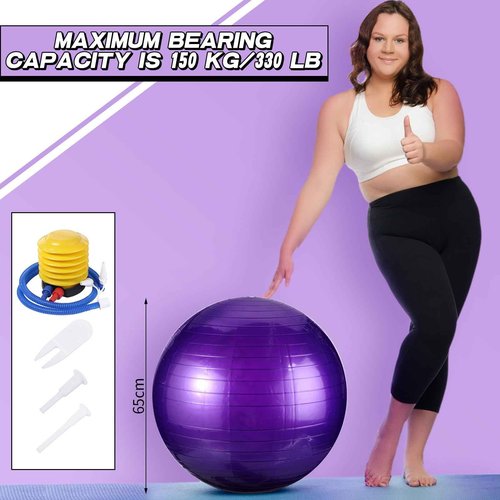 Jerify 10 Pcs 26 Inch Exercise Ball Pilate Ball Bulk for Pregnancy Labor Ball Workout Equipment with Pump and Plug for Chair Fitness Stability Balance Gym Birthing Home Support 330lbs (Purple)