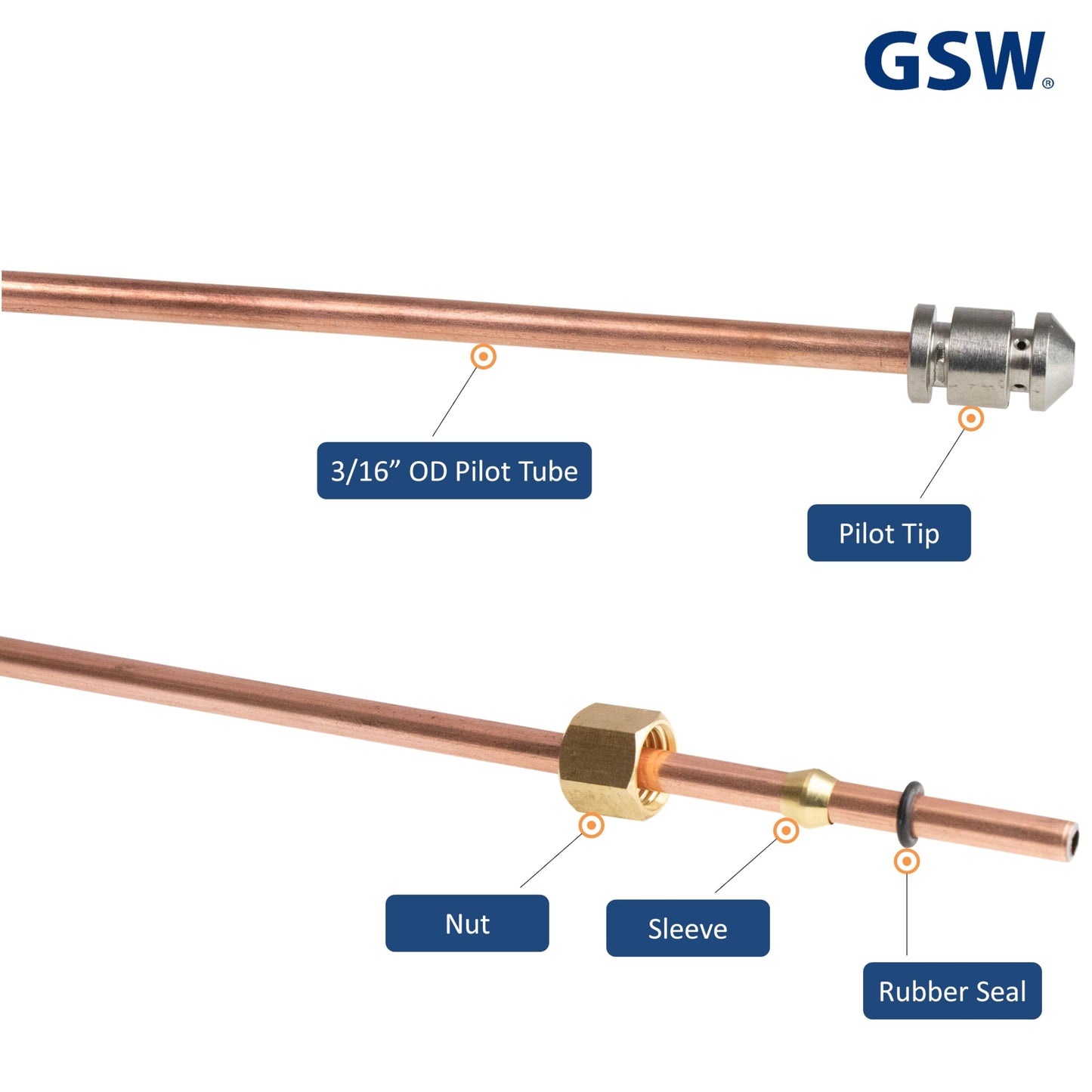 GSW WR-PTC27 3/16"OD x 27"L Bendable Pilot Tubing with Pilot Tip, Nut & Sleeve, Chinese Wok Range Accessory for Commercial Restaurant Kitchen Gas Equipment