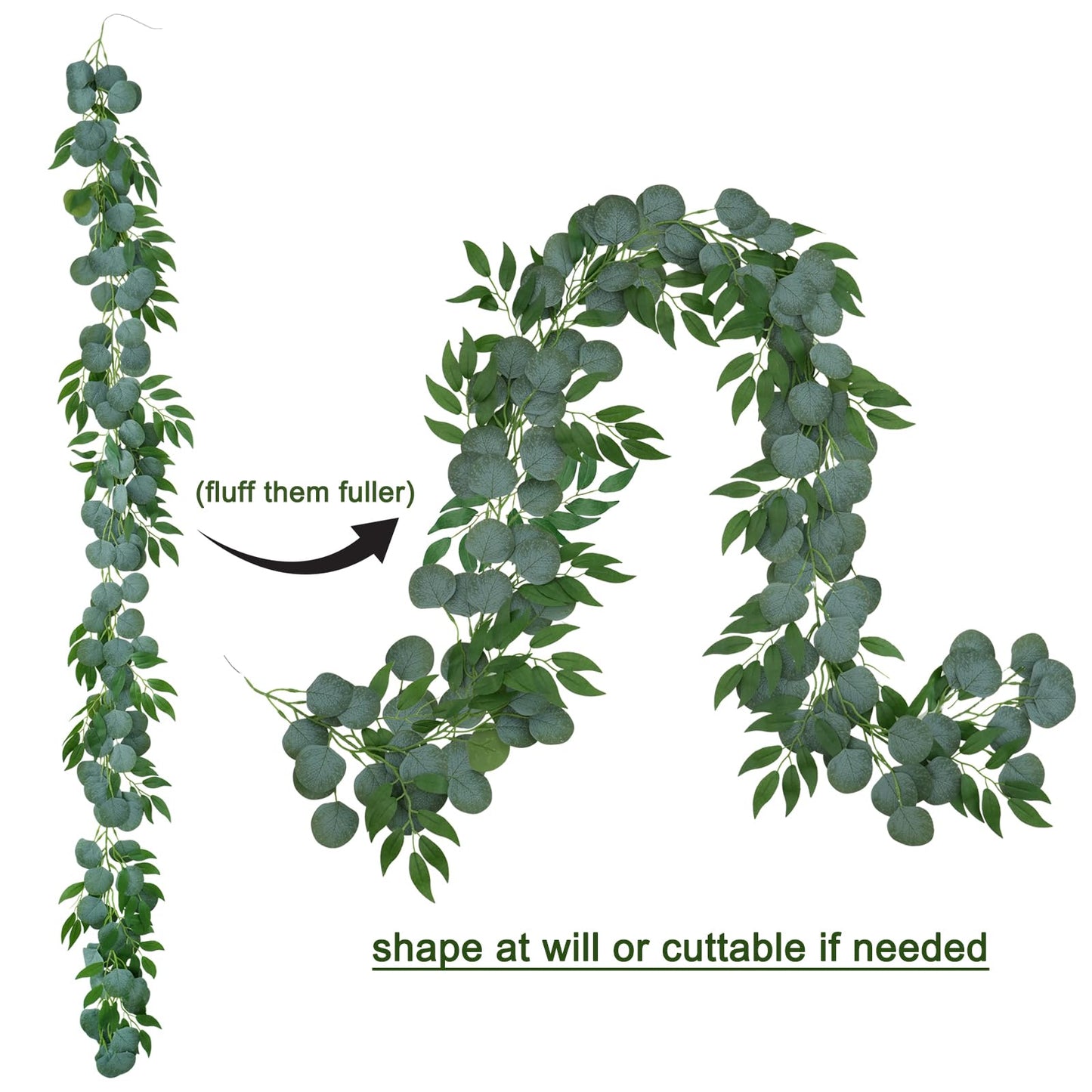 Trimgrace 2 Pack Artificial Eucalyptus Garland Each 6.5 FT Faux Greenery Garland for Wedding Mantle Table Runner DIY Garlands Decor