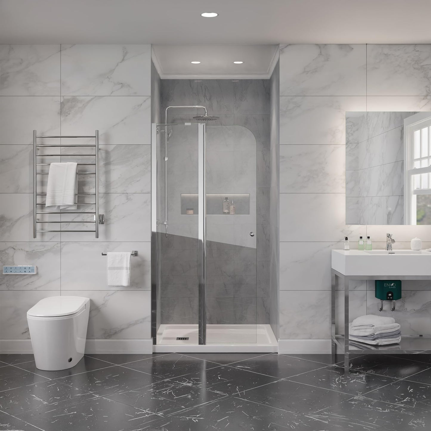 ANZZI 72-in. x 33.5-in. Frameless Swinging Shower Door, Resistance Free Hinges for Smooth Opening and Closing, Reversible Installation, Clear Tempered Glass in Chrome Finish (SD-AZ14-01CH)