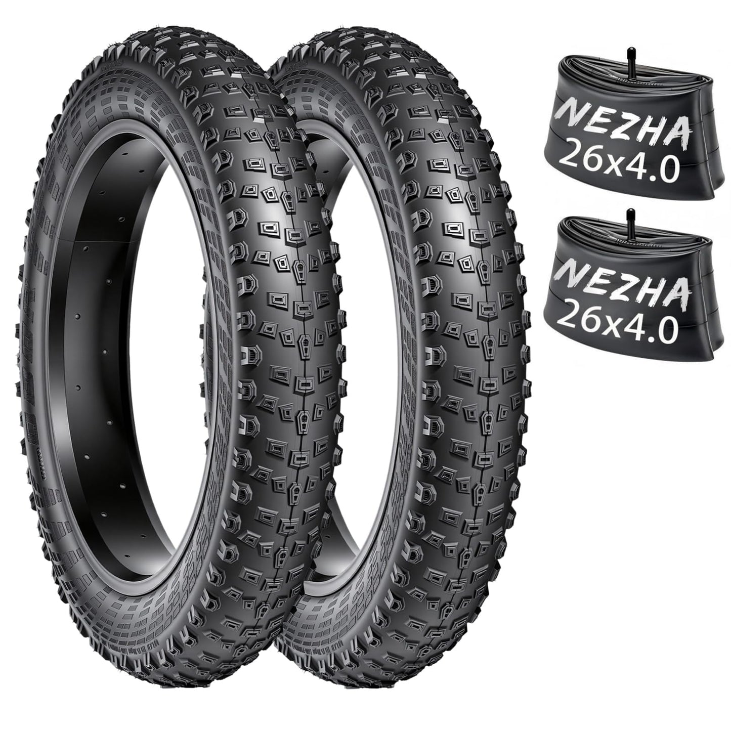 2-Pack 26×4.0 Fat Tire for E-Bikes & Fat Bikes, Puncture-Resistant All-Terrain Electric Bike Tire with Aggressive Knobby Tread for Snow, Sand, Mountain Trails & City Roads