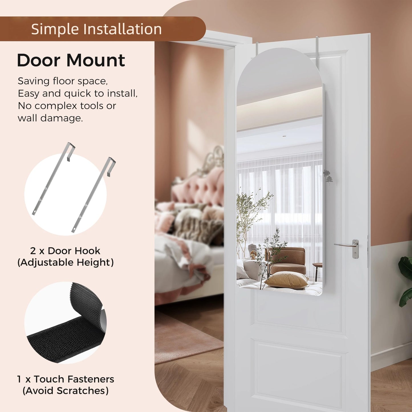 Trygoal 43" Wall Mounted Jewelry Organizer Lockable, Full-Length Mirror with 3 Storage Shelves Makeup Dressing Mirror Armoire with Lights and Jewelry Storage, White