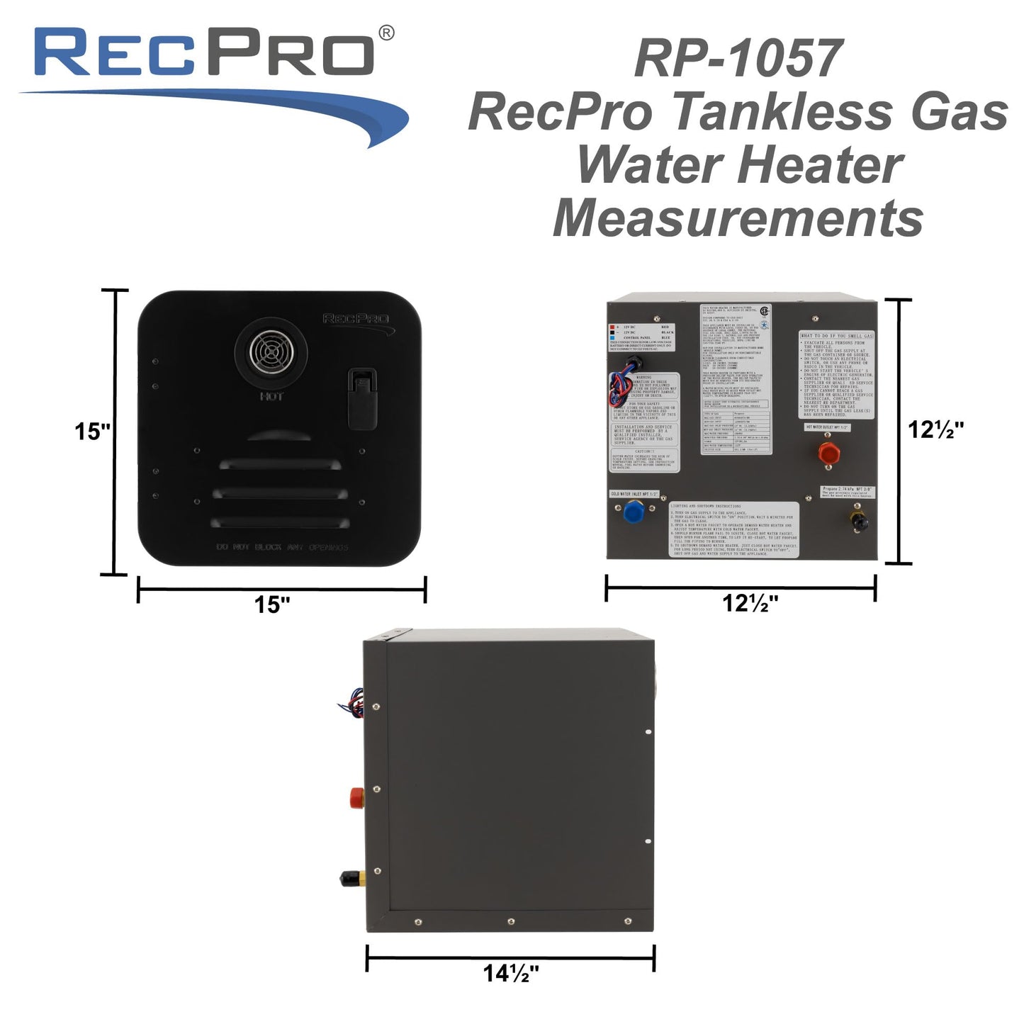 RecPro RV Tankless Hot Water Heater | 60,000 BTU | On Demand Gas Heater for Campers | Remote Control (15" Door, White)