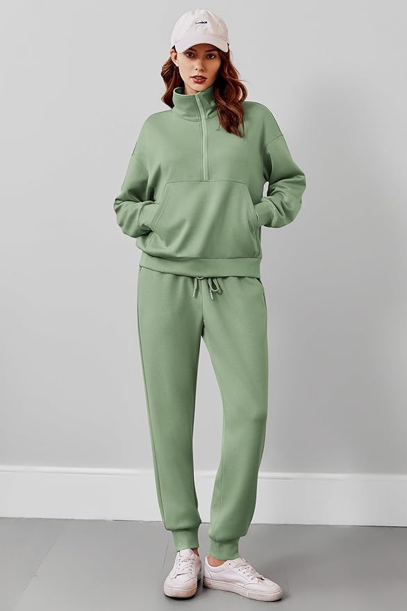 PINSPARK 2 Piece Sets for Women 2025 Fall Travel Outfits Long Sleeve Tracksuit Joggers Sets Half Zip Sweatsuit Matching Set