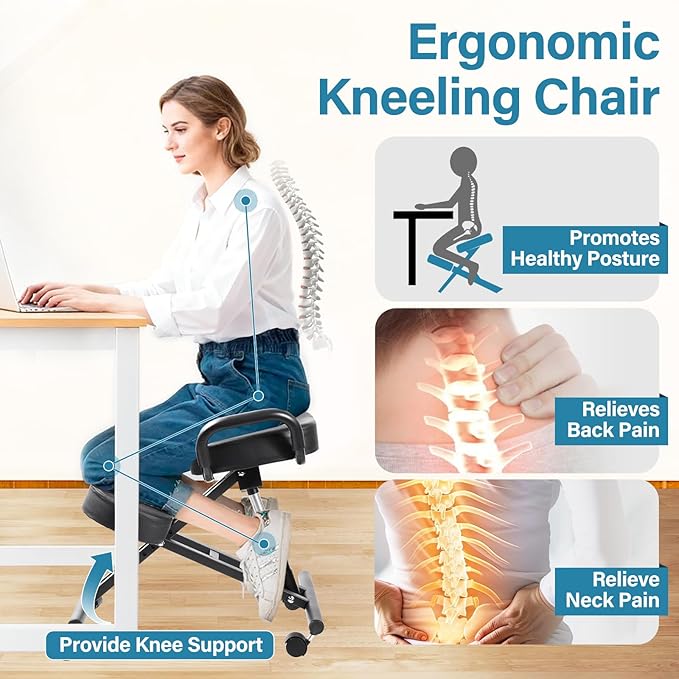 Kneeling Chair, Ergonomic Kneeling Chair, kneelings Office Chairs with Adjustable Height and Lumbar Support for Banking Meeting Room Office Home Reception,Improve Postures,