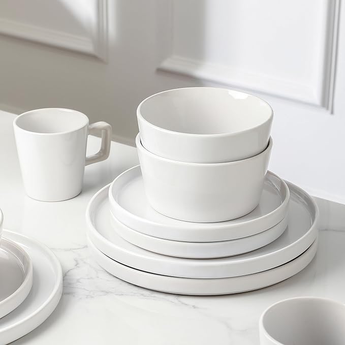 Stone Lain Celina Stoneware 32-Piece Dinnerware Set, White Glossy, Service For 8